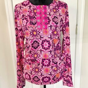 AmberNoon II UPF 50 Half-Zip Swim Top Rash Guard pink print long sleeve  Medium